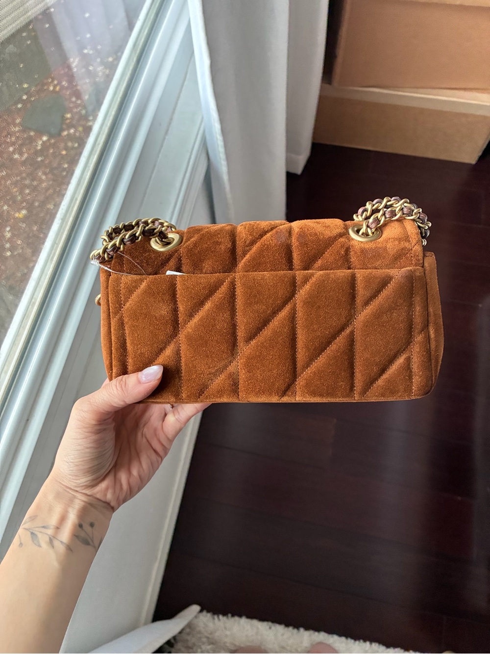 NWT❤️Coach Tabby Shoulder Bag 20 With Quilting Suede Warm Brown Crossbody CCK48 - Picture 5 of 12